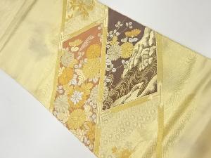 秋草に荒波・古典柄模様織出し袋帯